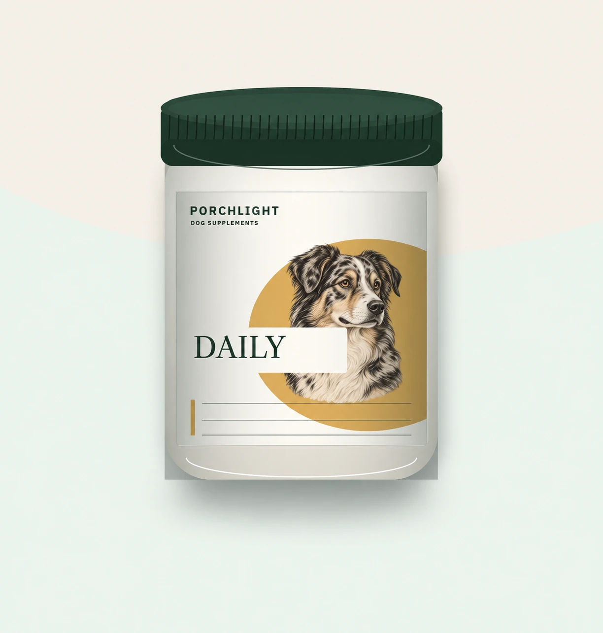 Porchlight Daily jar with an Australian Shepherd ink portrait and amber field